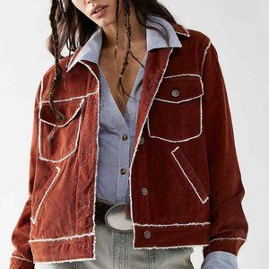 Free People We The Free Heartland Workwear Corduroy Jacket Distressed Medium Ne